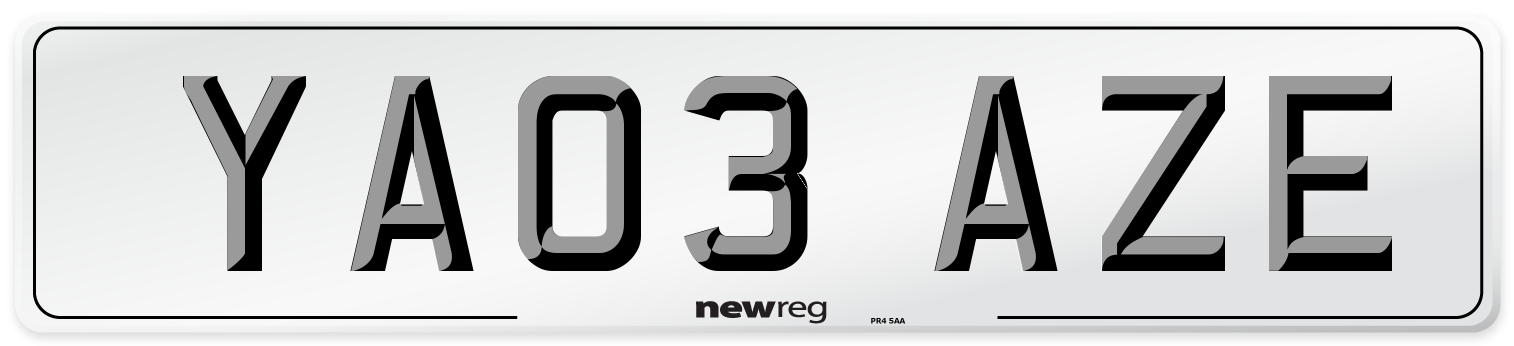 YA03 AZE Number Plate from New Reg